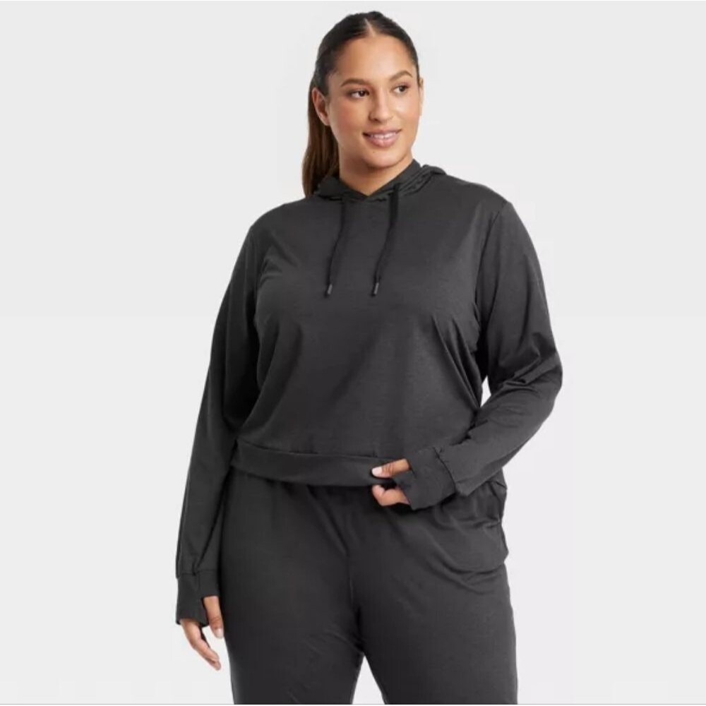 All In Motion Women's NWT Black Soft Stretch Pullover Hooded Sweatshirt Size 2XL